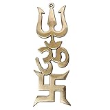 Petrichor Indian Home Trishakti Yantra Swastik, Om and Trishul - Original Brass Decor/Puja Wall...