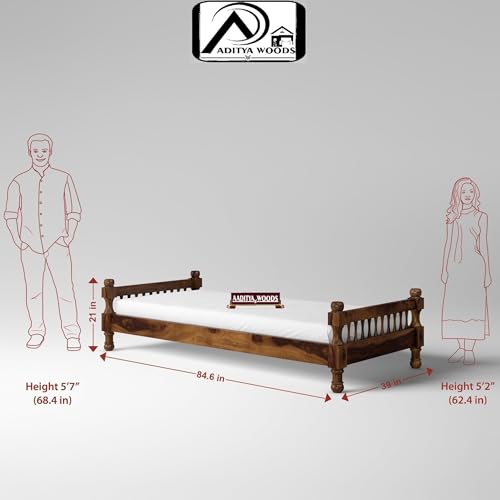 Image of AADITYA WOODS Solid Sheesham Wood Single Bed Cot Without Storage | Single Size Bed for Bedroom | Multipurpose Use Bed- Walnut 22