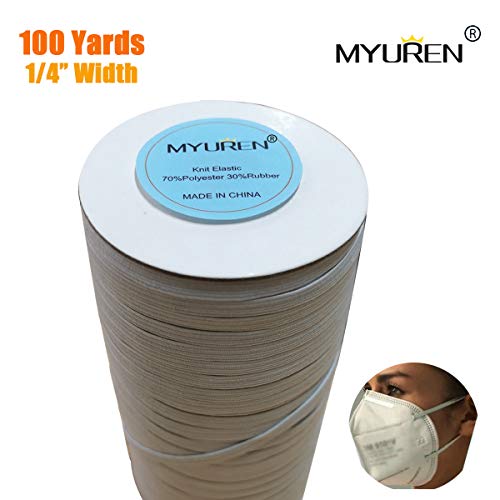 MYUREN 100 Yards Length 1/4 Inch Width Braided Elastic Band White Elastic Cord Heavy Stretch High Elasticity Knit Elastic Band for Sewing Crafts DIY, Mask, Bedspread, Cuff