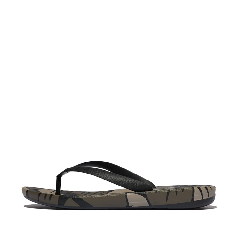 Fitflop Iqushion Mens Leaf-Print Ergonomic Flip-Flops, Chanclas Hombre