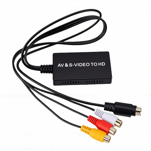 Tonysa Convertidor S Video AV a HD 1080P 60Hz, Adaptador CVBS AV a HD con Procesamiento de Señal Avanzado para Consolas de Juegos VHS DVD N64 WiiU
