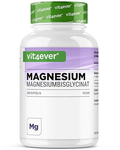 Bisglicinato de Magnesio - 240 Cápsulas - 300 mg de Magnesio Elemental por dosis diaria - Premium: Magnesio Quelado - Vegano - Alta Dosis