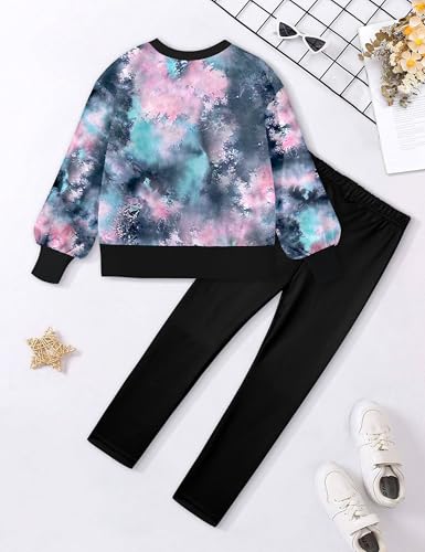 Image of Girls Clothes, Girls Outfits Tie Dye Sweatshirt Tops and Leggings Sweatpants 2 Piece Fall Winter Clothes Set 6-16T
