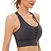 HAPYWER Sujetador deportivo Push Up de sujeción fuerte, para yoga, deporte, de malla, transpirable, desmontable, acolchado para sujetador, para mujer, negro/gris oscuro, S-2XL gris oscuro XXL