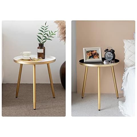 AOJEZOR Small Table Set of 2 Bundle, Living Room End Tables Set of 2, End Table Round Table,White/Black and Gold Cover