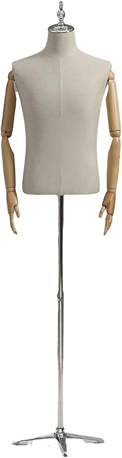 White Male Form Dress Torso Body, Men Manikin Dress Form with Metal Tripod Stand & Wood Arm, for Home/Shop Clothing Display,Gold-L,Gold-L