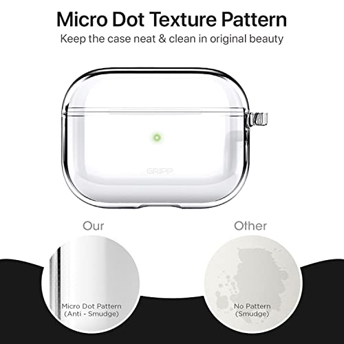 Image of GRIPP Clear Silicone AirPods Carrying Case for AirPods Pro (1st Generation) with Anti-Lost Carabiner Hook, Shockproof 360 Protection, Wireless Charging Support, Durable & Stylish - Clear