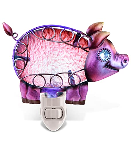Puzzled Glass Art Night Light, Plug In Decorative Socket Lamp, Manual On & Off Portable Light For Stairway, Bedroom, Bathroom, Nursery, Home Accessory & Kitchen Decor - Pig #TOP3