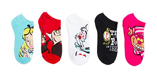 Disney Women's Alice in Wonderland 5 Pack No Show Socks Alice in Wonderland 5 Pack No Show Socks (pack of 5)