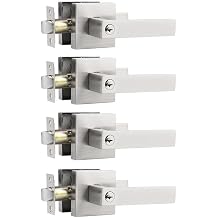 Probrico Keyed Alike Entry Lever Door Locks Satin Nickel Finish, Square Keyed Entrance Levers, Heavy Duty Interior Exterior Keyed Locks for Right/Left Handed Doors, 4 Pack