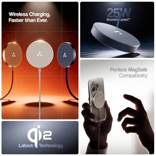 Image of Ambrane 25W Qi2.2 Magsafe Wireless Charger, Fastest Wireless Charging - Charge 50% in 30 mins, New Qi2.2 Certified Technology, iPhone 12 to 17 All Models & Android Wireless Devices (AerosynQ 2, Blue)