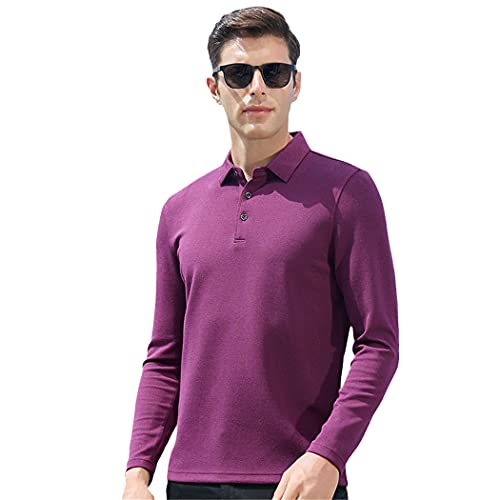 Polo casual homme col revers manches longues vêtement automne fuchsia L