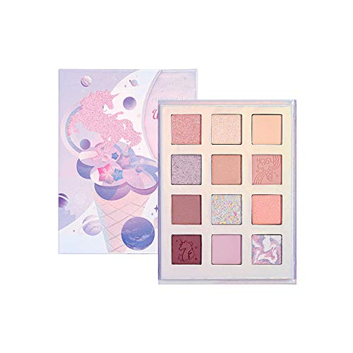 12 Color Judy-doll Unicorn Ice Cream Matte Eyeshadow Palette, Peach Purple Matte Shimmer Pearl Blending Eye Shadow Pallet, Natural Velvet Texture Powder Eyeshadow