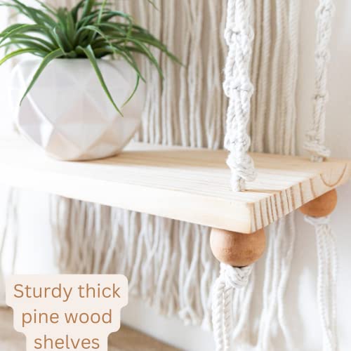 Snuglife Macrame Wall Hanging Shelf - 3 Tier Wall Shelves With Handmade Woven Rope - Boho Shelves Organizer Hanger For Kitchen, Bathroom, Home Storage, Floating Indoor Plant Wall Shelf (Pine Wood) #TOP5