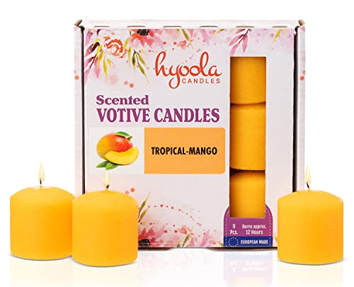Image of HYOOLA Scented Votive Candles - Tropical Mango Votive Candles -12 Hour Burn Time - 9 Pack - European Made