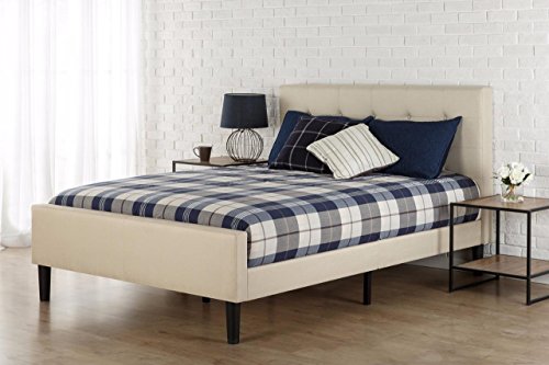 Zinus Upholstered Button Tufted Platform Bed with Footboard / Mattress Foundation / Easy