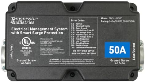 Progressive Industries EMS-HW50C Heavy Duty RV Surge Protector, Black, 50 Amp