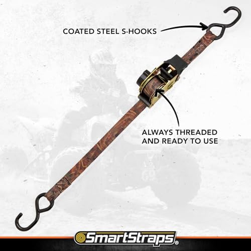 Image of SmartStraps 10' Retractable Ratchet Straps, 2 Pack - Heavy Duty Camo Ratchet Straps, 3,000lb Break Strength, 1,000lb Safe Work Load - Haul Motorcycles, Boats, and Appliances with Patented Technology