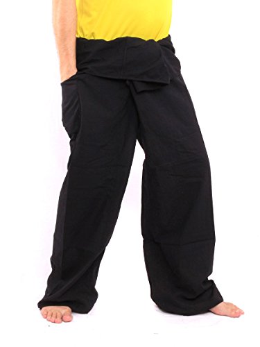 jing shop Men's Thai Fisherman Pants Cotton Solid Color With One Side Pocket X-Long2
