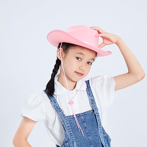 Kids Girls Boys Cowboy Hats Wide Brim Western Cowgirl Hat with Adjustable Strap Fedora Hat Outfits Accessory4