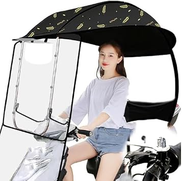 Universal Fully Enclosed Motorcycle Sun Visor Shade Tent Umbrella WindshieldCanopy Motorbike Roof Motor Bicycle Mobility Scooter Sunshade Rain Cover Electric Bicycle Sunshade