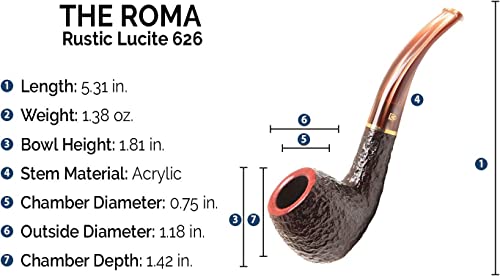 Savinelli Roma Lucite - Rustic Wooden Tobacco Pipe Hand Crafted In Italy, Unique + Natural Briar Wood Pipe, Gentleman Tobacco Pipe, Traditional Wood Tobacco Pipe (626) #TOP2