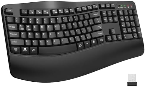 EDJO Ergonomic Wireless Keyboard with Wrist Rest, Wave Keys, for Large Hands, 2.4GHz Full Size Ergo Cordless USB Computer Keyboard, Comfortable Natural Typing, for Laptop, Mac, Windows