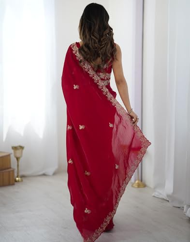 Image of SIRIL Women's Tissue Silk Sequence Embroidery Saree with Unstitched Blouse Piece