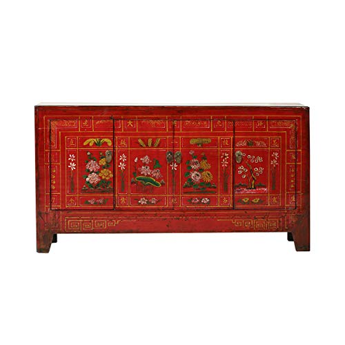 Yajutang - Aparador de estilo antiguo de China (4 puertas, pintado), color rojo