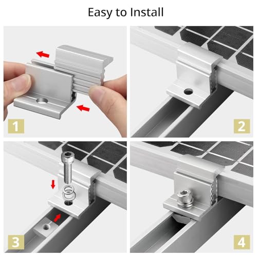 Anbte Solar Panel Mounting Brackets 30-50mm Adjustable, 10pcs Aluminum Solar Panel End Clamp Include 10*Screw M8 and 1*Wrench, Solar Mount Kit for Metal Roof, Tin Roof, Flat Roof, Sheet Roof, Silver