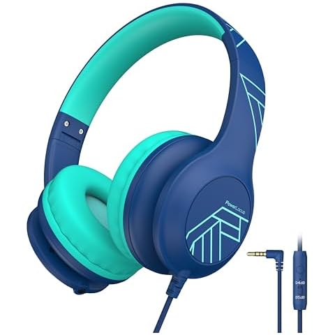 PowerLocus Kids Wired Headphones with Microphone Cover