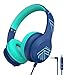 PowerLocus Auriculares para Niños, Cascos para Niños con Límite de Volumen Seguro de 85/94dB, Auriculares Infantiles con Cable, Micrófono Integrado, Plegable para iPad/Tabletas/Viajes (Azul)