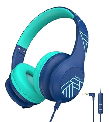 PowerLocus Auriculares para Niños, Cascos para Niños con Límite de Volumen Seguro de 85/94dB, Auriculares Infantiles con Cable, Micrófono Integrado, Plegable para iPad/Tabletas/Viajes (Azul) | Ya disponible en tu tienda friki favorita! En mundofriki.es!