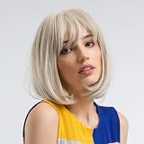 HAIRCUBE Charming Creamy White Kurze Bob Perücken mit Pony Synthetische Hitzebeständige 12 Zoll Perücken für Frauen