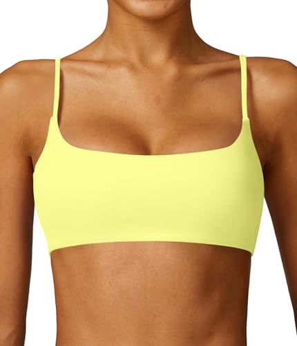 Women's Sports Bra Low Impact Lightweight Casual Workouts Bralette Removable Yoga Bra Thin Straps Sexy Bra Everyday Bras Yellow — view 3