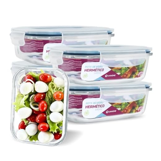 KIT 5 Potes de Vidro Retangular com Tampa Hermética 640ml (Azul)