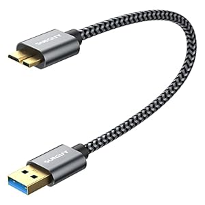 SUNGUY USB 3.0 Micro B Kabel, 0.3M USB auf Micro B Kabel Externe Festplatte, Datenkabel für Seagate, oshiba Canvio, estern Digital(WD), y Passport und Elements, alaxy S5, ote 3-Grau
