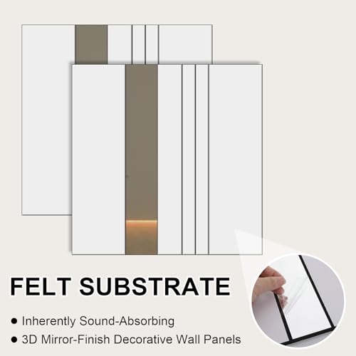 Geelin 4 Pack Peel and Stick 3D Fluted Wall Panels 15 X15 Inch Modern Mirror for Interior Wall Panels Self-Adhesive Mirror Decorative Paneling Sheets for Living Room Decor(White, Silver) by Geelin - Image 3