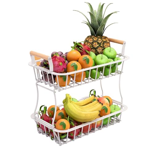 Frutero de cocina Relaxdays de doble altura con asas metálicas para fruta fresca 2