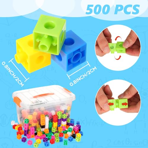 Image of Jenaai 500 Pcs Math Learning Linking Cube with Storage Container Counting Cubes, Colorful Plastic Counting Blocks, Manipulatives Classroom Learning Supplies for Educational(Orange)