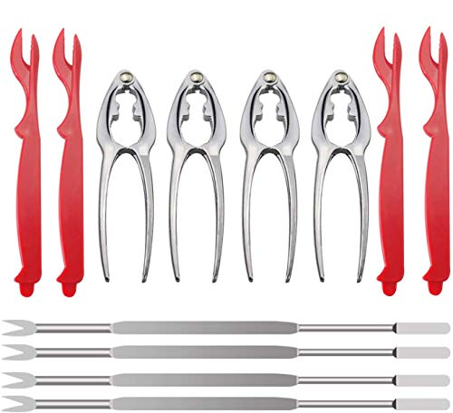 WeiMeet Seafood Tools Nutcrackers Set Crab Lobster Crackers Tools including 4 Crab Crackers 4 Lobster Shellers and 4 Forks
