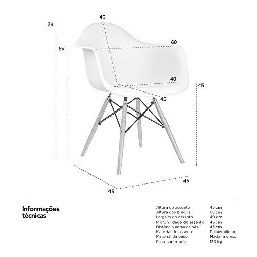 Kit - 4 x cadeiras Charles Eames Eiffel Daw com braços - Base de madeira clara - Branco