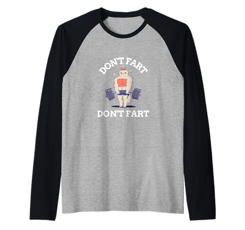 Don't Fart Muscle Cat Weight Lifting Gym Workout Fitness Raglan Baseball Tee