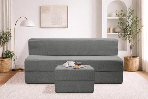 Image of Rosebell Foldable Sofa-Cum-Bed with Ottoman | 3-in-One Foldable Sofa, Lounger & Bed-6x6 Feet Four Seater- Perfect for Home & Office -Grey-Color