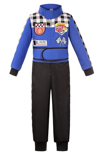 Disfraz infantil de piloto de autos de carrera azul miniatura 2