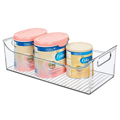 Mdesign Portable Nursery Storage Plastic Baby Organizer Storage Caddy Bin W/Handles For Kids/Child Essentials - Holds Diapers, Wipes, Bottles, Baby Food - 16" Long - Ligne Collection - 2 Pack - Clear #TOP5