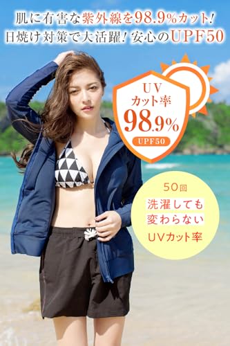 GRADE ラッシュガード レディース パーカー UPF50 ネイビー M