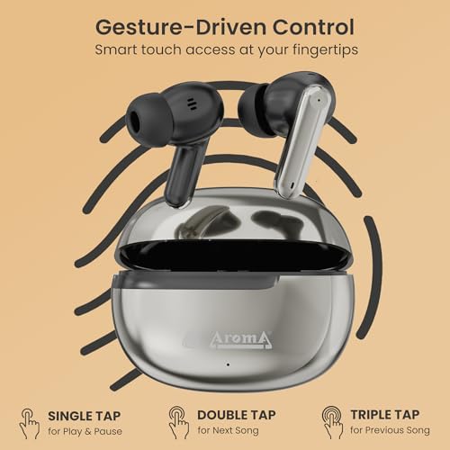 Image of AROMA TWS3 Vibe V5.4 True Wireless Earbuds - up to 60H Playtime | ENC | Fast Charging | Heavy Bass | Bluetooth | Midnight Gold