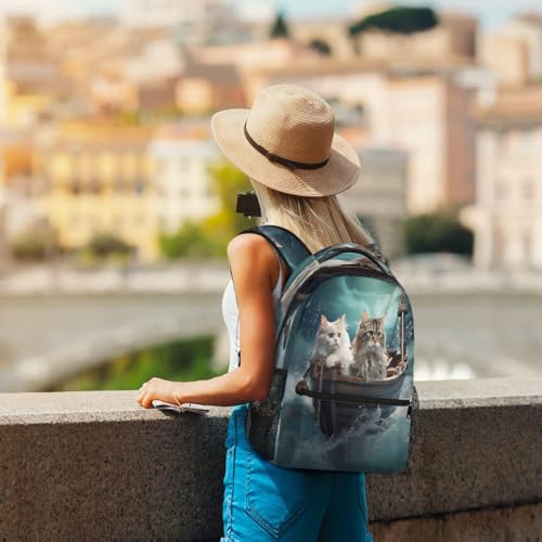 Funny Cats Wooden Boat Kids Backpack, Lightweight School Bookbag Large Capacity Laptop Backpack Water Resistant Daypack Shoulder Bag for Teenager Boys Girls4