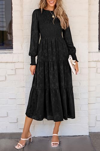 Prettygarden Women'S Fall Midi Dress Long Sleeve Floral Smocked Elegant Wedding Guest Long Flowy Dresses thumb #8